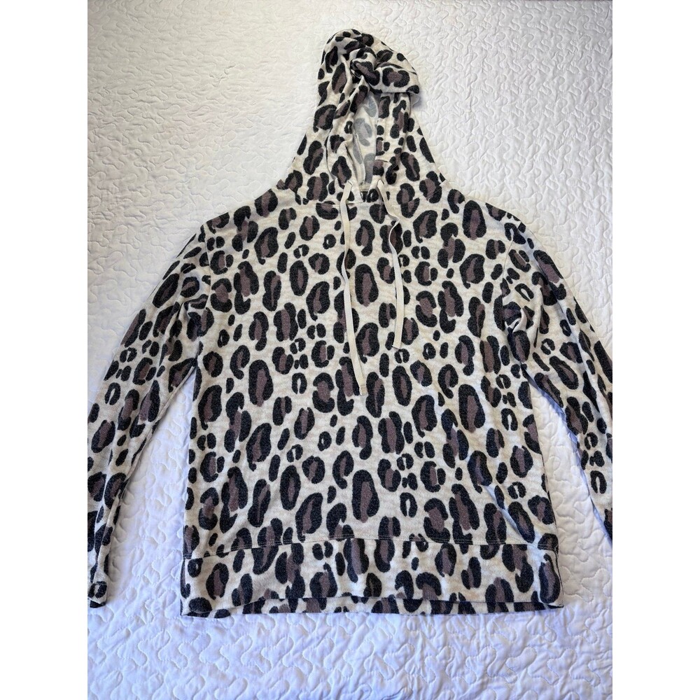 Jaclyn Intimate Brown Soft Leopard Print Drawstring Hooded Sweater size small